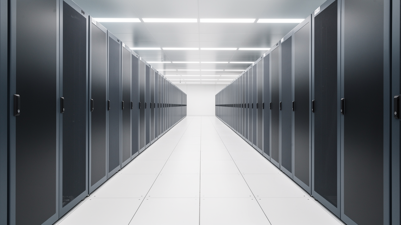 The data-centre floor — the physical factory where chips, power and cooling become usable compute.